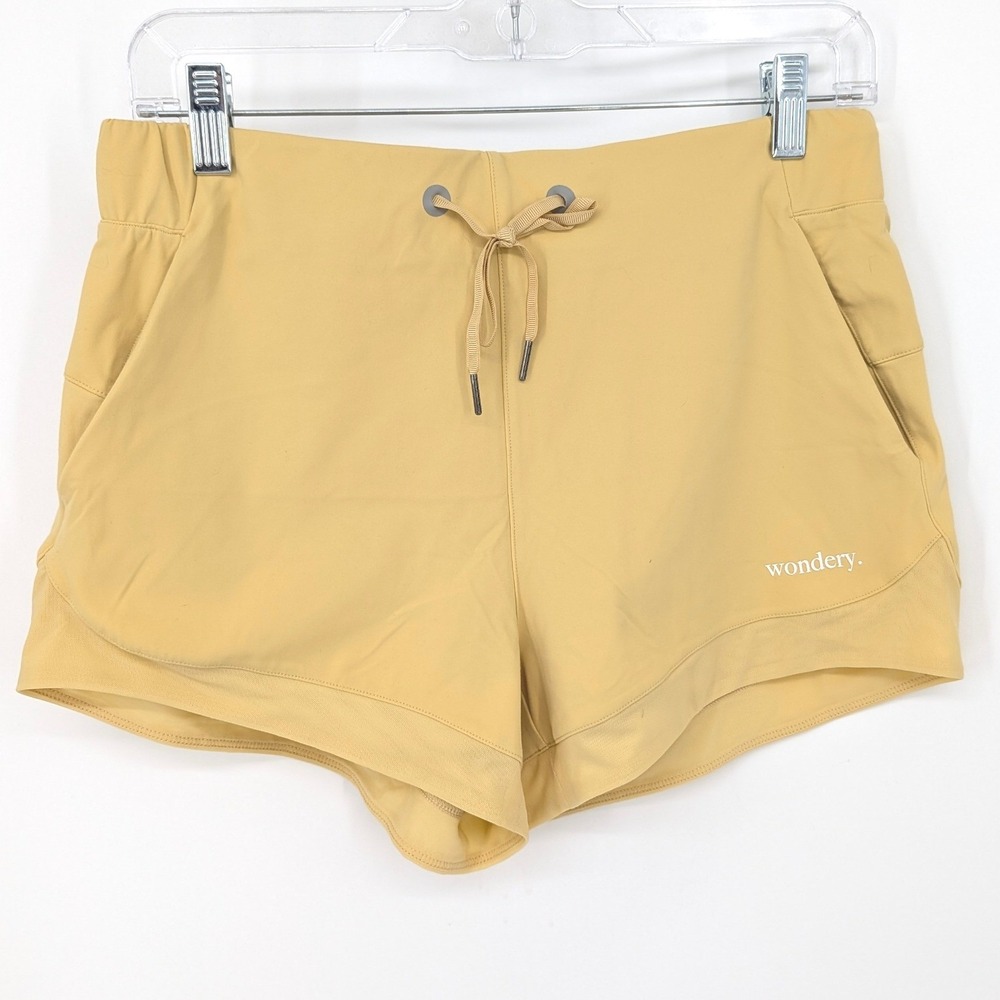Wondery Athletic Shorts Women Medium Yellow Drawstring High Rise Pockets Hiking